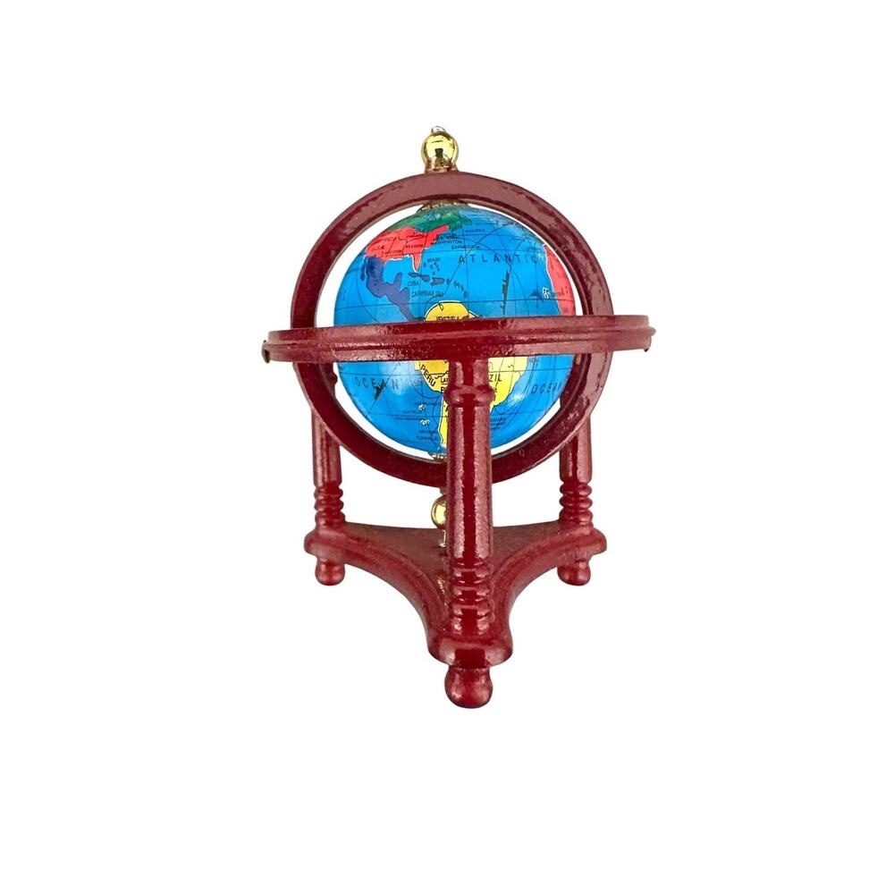 Dollhouse 1:12 Rolling World Globe with Wooden Stand Miniature Furniture Red - Picture 4 of 6
